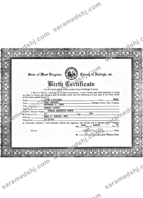 USA West Virginia birth certificate